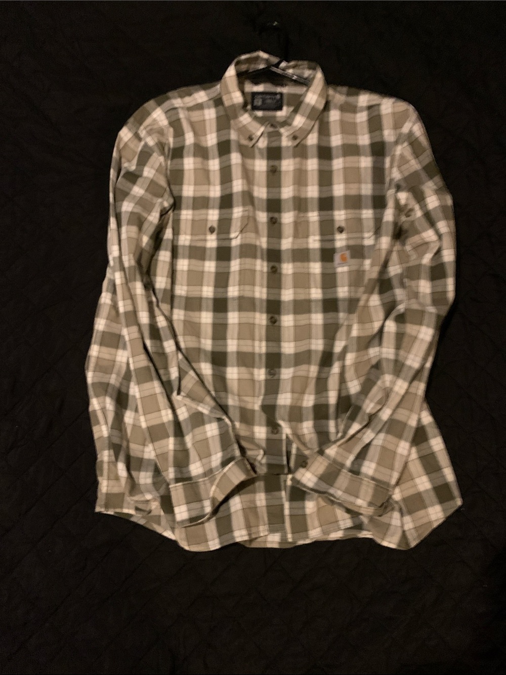 Carhartt Olive and White Plaid Long-Sleeve Button-Down Shirt